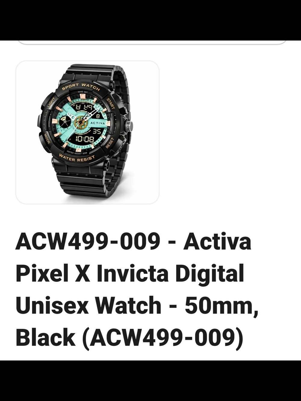 Invicta Black Watch with Teal Accents